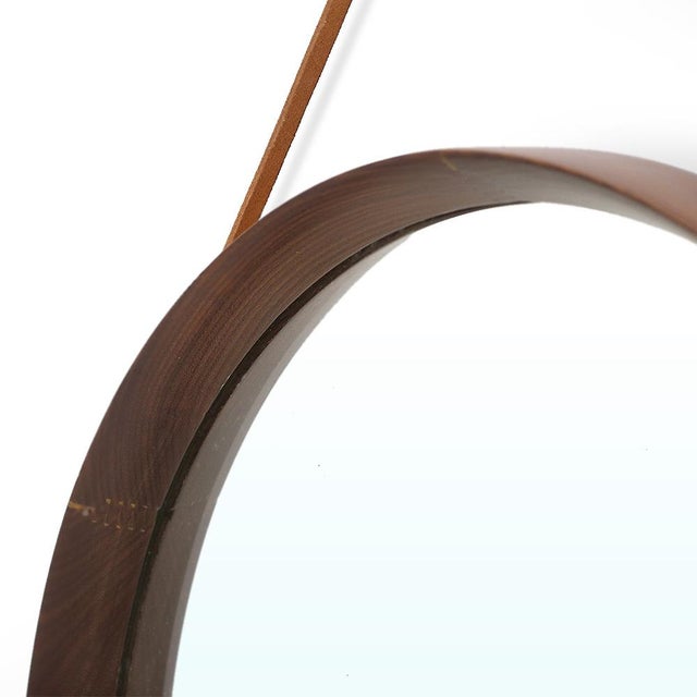 Brown Round Mirror with Leather Strap, 1960s For Sale - Image 8 of 13