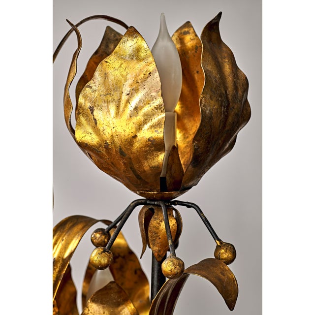 Vintage Gold And Black Floral Five Light Italian Tole Black