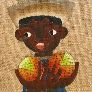 Jose Maria de Servin, Folk Art Mexican Boy Oil Painting on Burlap Charming Naive African American Art For Sale