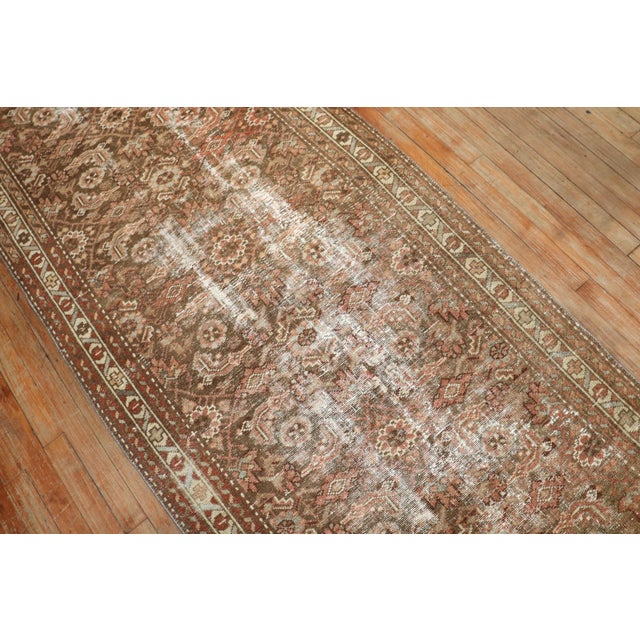 Early 20th Century Soft Brown Persian Malayer Worn Runner - 3'4" x 9'8" For Sale - Image 4 of 7
