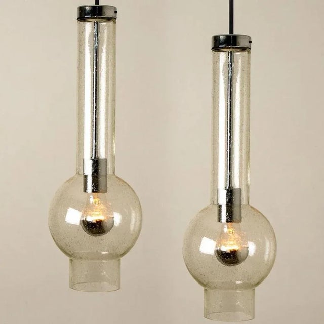 Glass Vintage German Hand Blown Glass Tube Pendant Lights from Staff Lights, 1970s, Set of 2 For Sale - Image 7 of 11