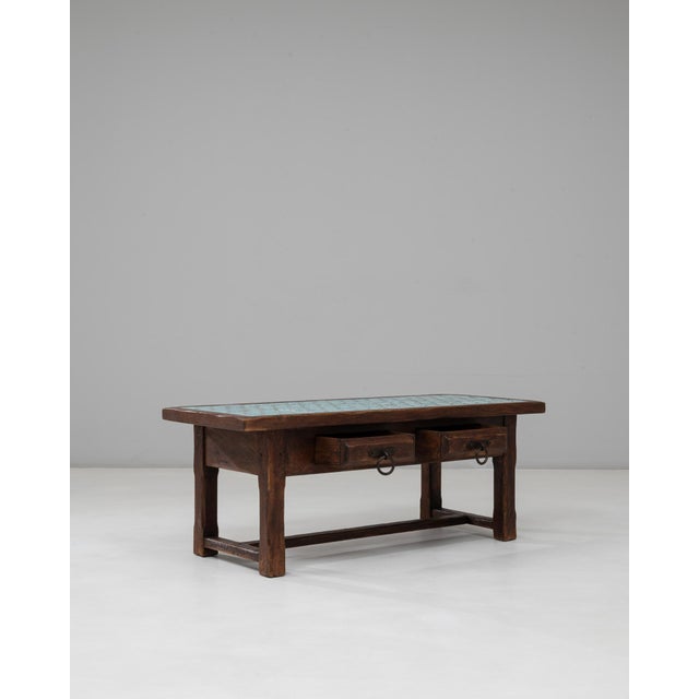 1970s French Wooden Coffee Table With Turquoise Tiled Top For Sale In Greensboro - Image 6 of 18