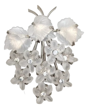 Vintage Signed Hobe Frosted Glass Flower Bouquet Brooch