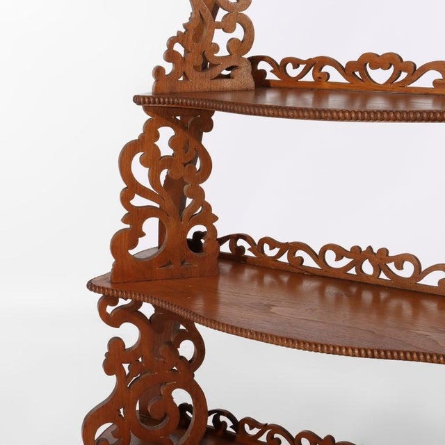 Antique Walnut Filigree Five-Shelf Etagere With Drawer C1880 For Sale - Image 9 of 9