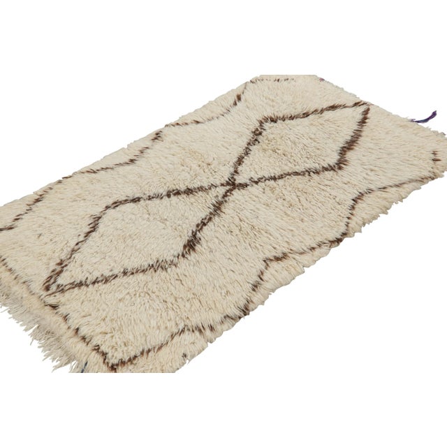 Rug & Kilim Vintage Moroccan Rug in White With Brown Diamond Medallions, From Rug & Kilim For Sale - Image 4 of 7