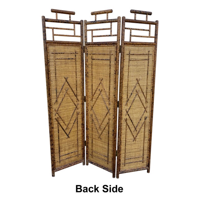 Three-Panel Bamboo and Rattan Room Divider For Sale - Image 10 of 10