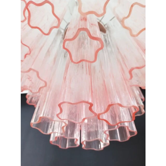 Transparent Murano Glass Tube Chandelier – 36 Glasses Transparent With Pink Shades Tube For Sale - Image 8 of 11