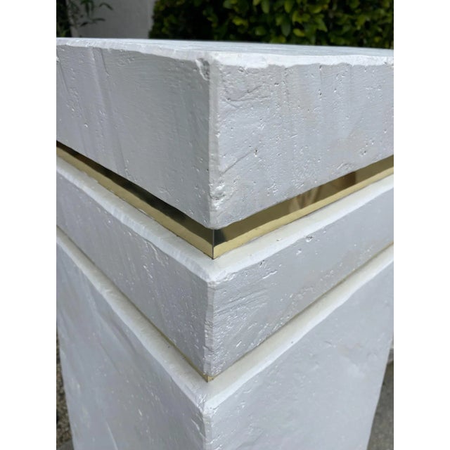 Metal Vintage Angled Plaster Pedestal With Brass Inlay For Sale - Image 7 of 11