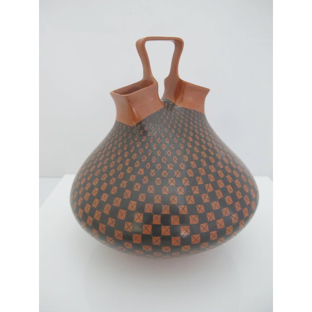 Mexican Mata Ortiz Olga Quezada Mexico Geometric Checkerboard Pottery Wedding Vase For Sale - Image 3 of 10