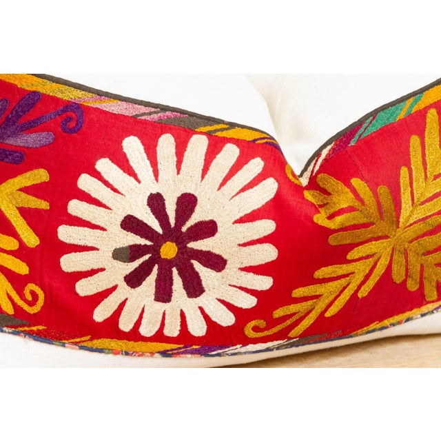 Antique Uzbek Suzani Linen Pillow For Sale - Image 4 of 7