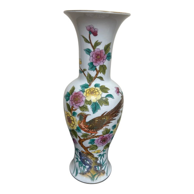 1970s Norleans Chinoiserie Hand-Painted Porcelain Vase For Sale