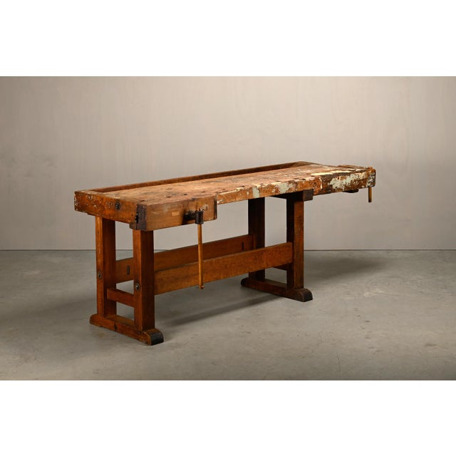 Industrial Vintage Industrial Rustic Carpenter's Workbench in Wood, 1950s For Sale - Image 3 of 18