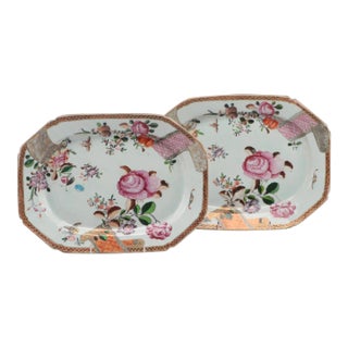 Antique 18th Century Chinese Export Porcelain Platters Decorated in Famille Rose Palette Circa 1775 - a Pair For Sale