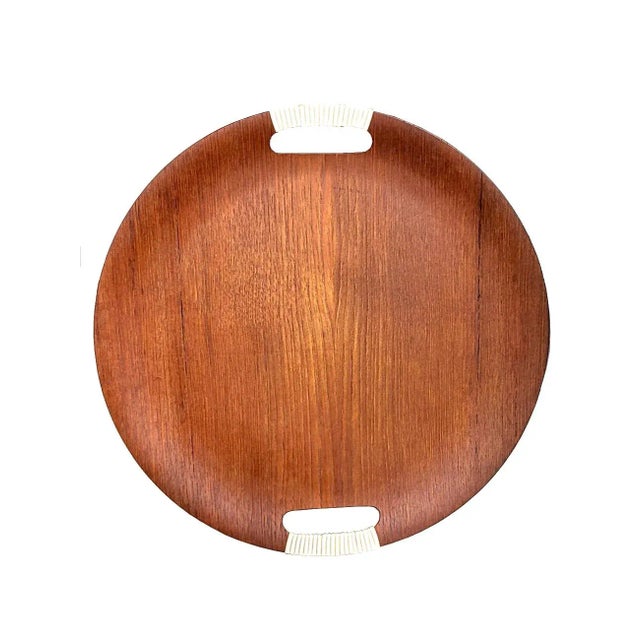 Mid 20th Century Scandinavian Teak Tray With Wrapped Handles in the Style of Arthur Umanoff For Sale - Image 9 of 11