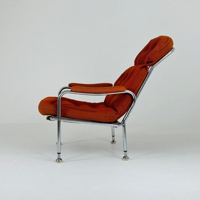 Bauhaus bo eigert. Orange velvet armchair , "stålbo", b. Eigert ab in hova, 1970s. In very good condition and stable shape...