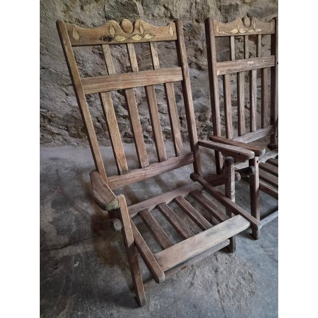 Vintage American Folding Hardwood Lounge Chairs, 1940s, Set of 6 For Sale - Image 15 of 18