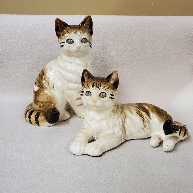 Set of Two Vintage Mid 20th Century Ceramic Cat Figurines by Yoko Boeki