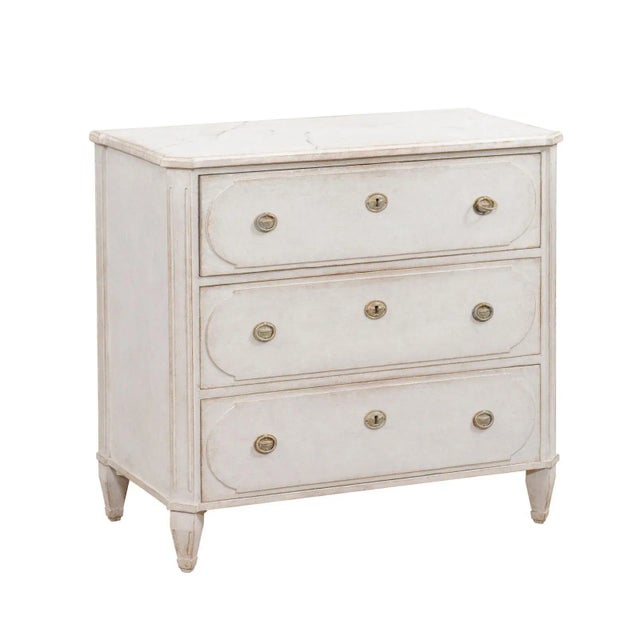 19th Century Swedish Gustavian Style 19th Century Three-Drawer Chest with Marbleized Top For Sale - Image 5 of 12