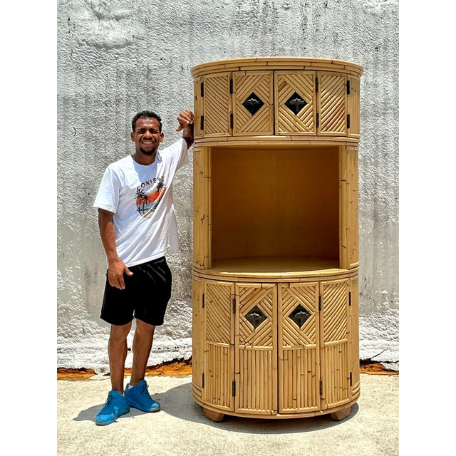 Wood Vintage Coastal Stacked Bamboo Circular Dry Bar For Sale - Image 7 of 7