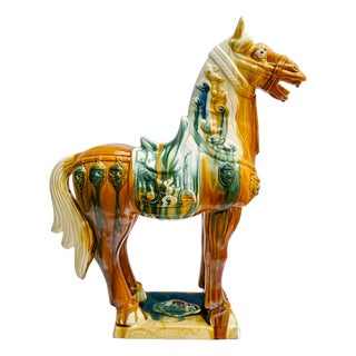 Late 20th Century Large Chinese Tang Dynasty Sancai Glazed Pottery Horse Statue For Sale