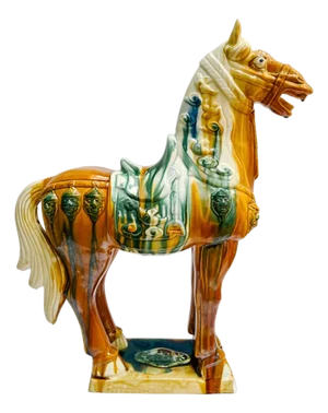 Late 20th Century Large Chinese Tang Dynasty Sancai Glazed Pottery Horse Statue