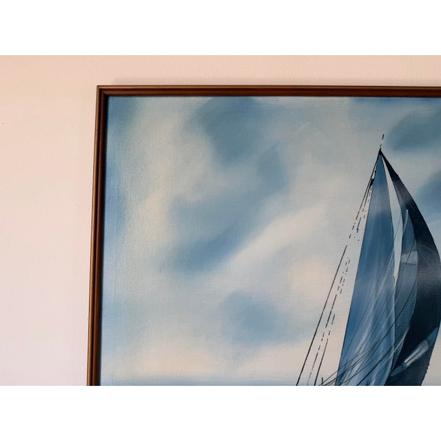 Wood 1970s Mid-Century Sailboat Seascape Acrylic on Canvas Painting by Matson For Sale - Image 7 of 13