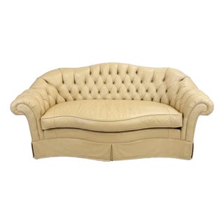 Century Furniture Butterscotch Leather Tufted Chesterfield Sofa For Sale