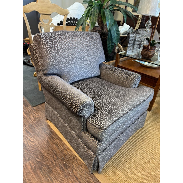 Charcoal Pair of Classic Club Chairs – Newly Upholstered in Graphite Textured Fabric For Sale - Image 8 of 11