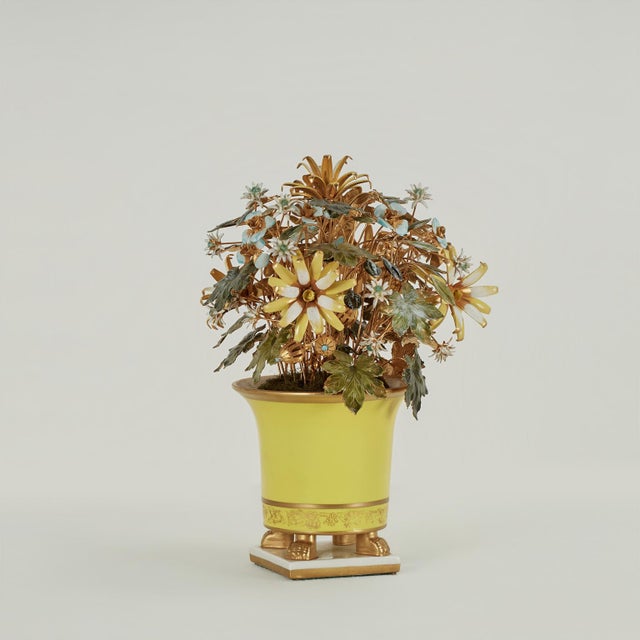 Paint Vintage Italian Enameled Brass Flower Arrangement For Sale - Image 7 of 10