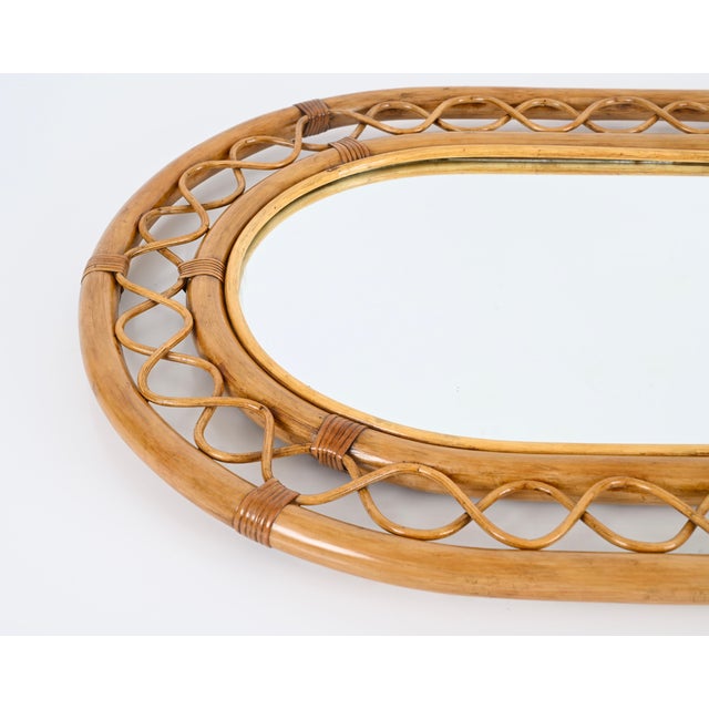 French Riviera Arc Mirror in Rattan, Wicker and Bamboo, Italy, 1960s For Sale - Image 13 of 16