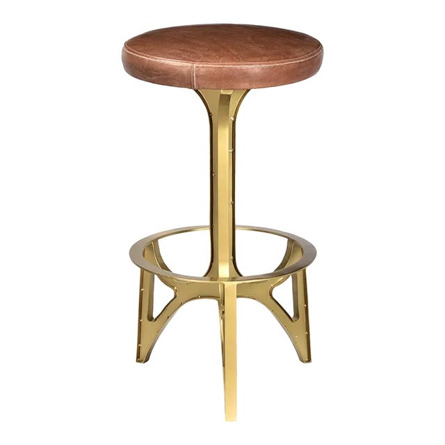 Matthew Izzo Home Ersa Leather Bar Stool For Sale