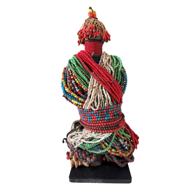 Wood Vintage African Beaded Namji Fertility Doll Cameroon 11" H W/Stand For Sale - Image 7 of 9