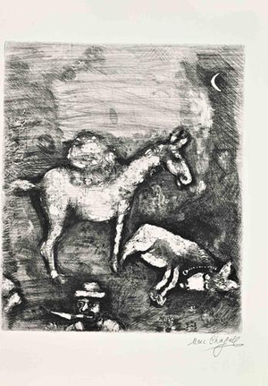 Marc Chagall, The Two Mules, 1952, Etching by Marc Chagall