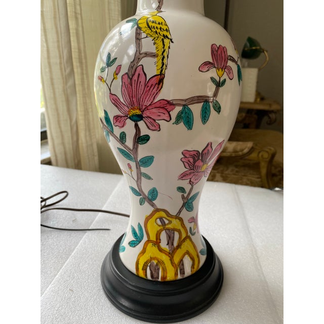 Vintage Floral Ceramic Table Lamp, White Hand-Painted Flower Motif, Traditional Cottage Style, 29” Tall, Decorative Accent Lamp For Sale - Image 9 of 10