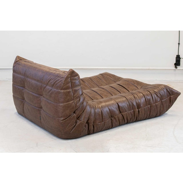 Brown Togo Chaise Lounge in Brown Leather attributed to Michel Ducaroy for Ligne Roset, 1974 For Sale - Image 8 of 18