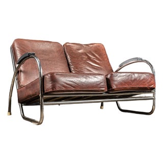 C. 1930 Streamline Art Deco Kem Weber Burgundy Sofa For Sale