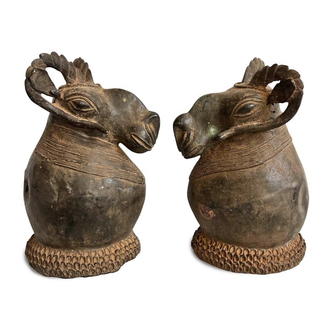 Antique Bronze Benin African Ram Head Sculpture For Sale - Image 9 of 10