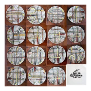 Piero Fornasetti Ceramic Plates Decorated With the Orchestra Pattern. (15 Plates) For Sale