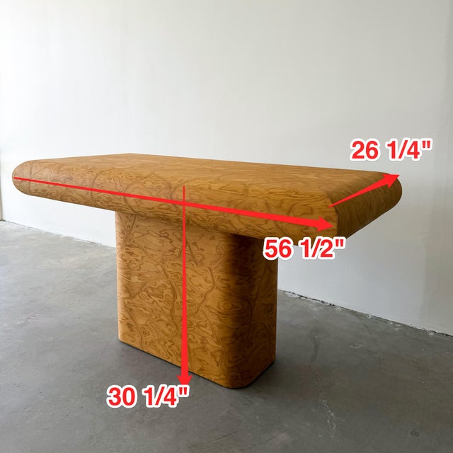 Vintage Postmodern Pedestal Burlwood Console 1980s For Sale - Image 11 of 12