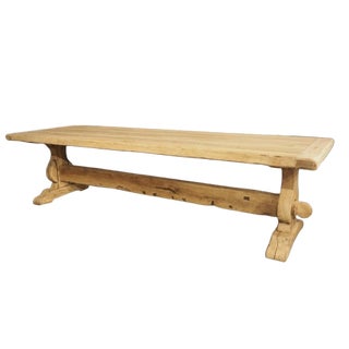Antique French Bleached Oak Beam Stretcher Dining Table, Late 19th Century For Sale
