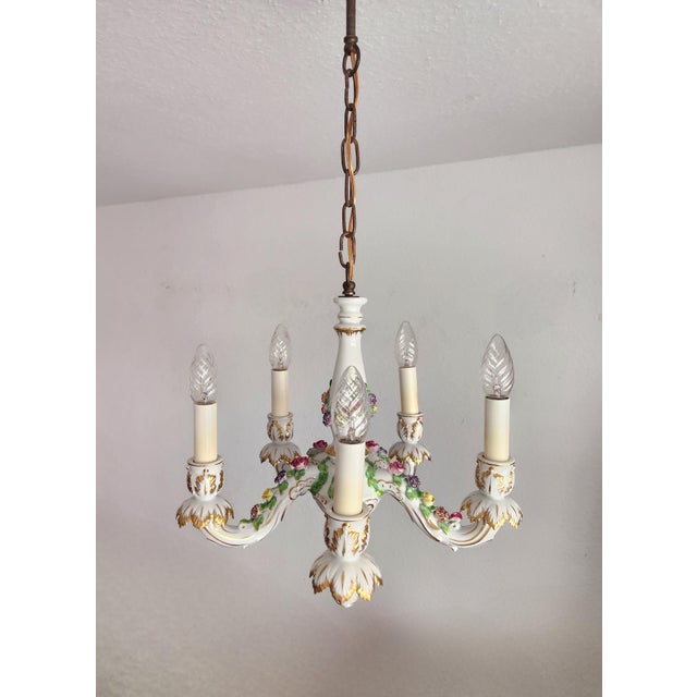 Vintage Hand-Shaped Gilded Five-Light Porcelain Chandelier from Capodimonte, 1940s For Sale - Image 18 of 18
