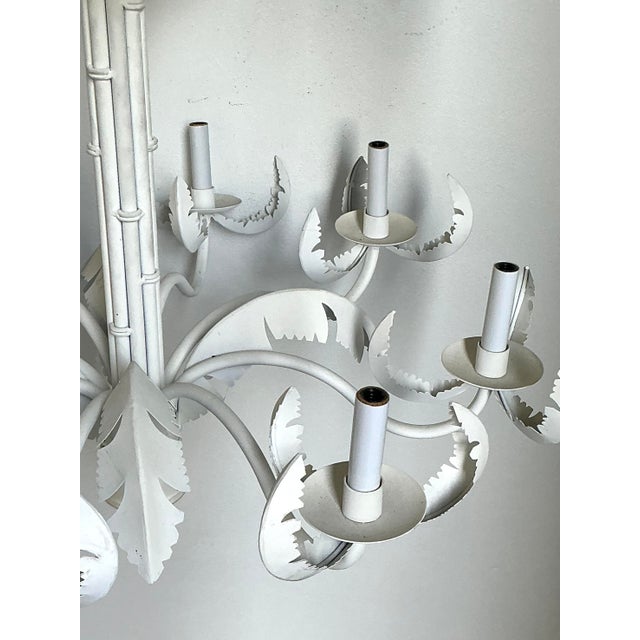 Metal Vintage Punch Cut Palm Frond Chandelier For Sale - Image 7 of 12