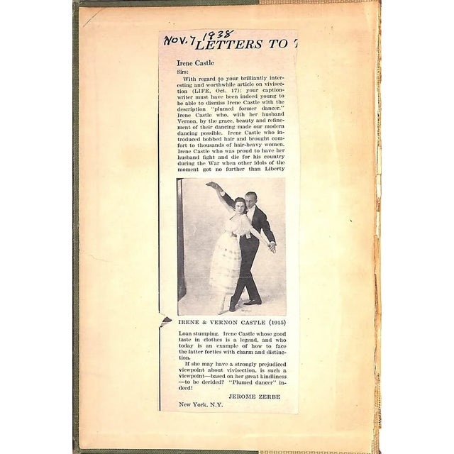 CASTLE, Mrs. Vernon [263] pp. Charles Scribner's Sons 1919 8 1/2" x 6" *hinges fraying* The couple were Broadway actors...