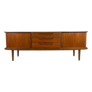 Mid-Century Scandinavian Teak Sideboard with Rounded Edges and Retractable Doors For Sale