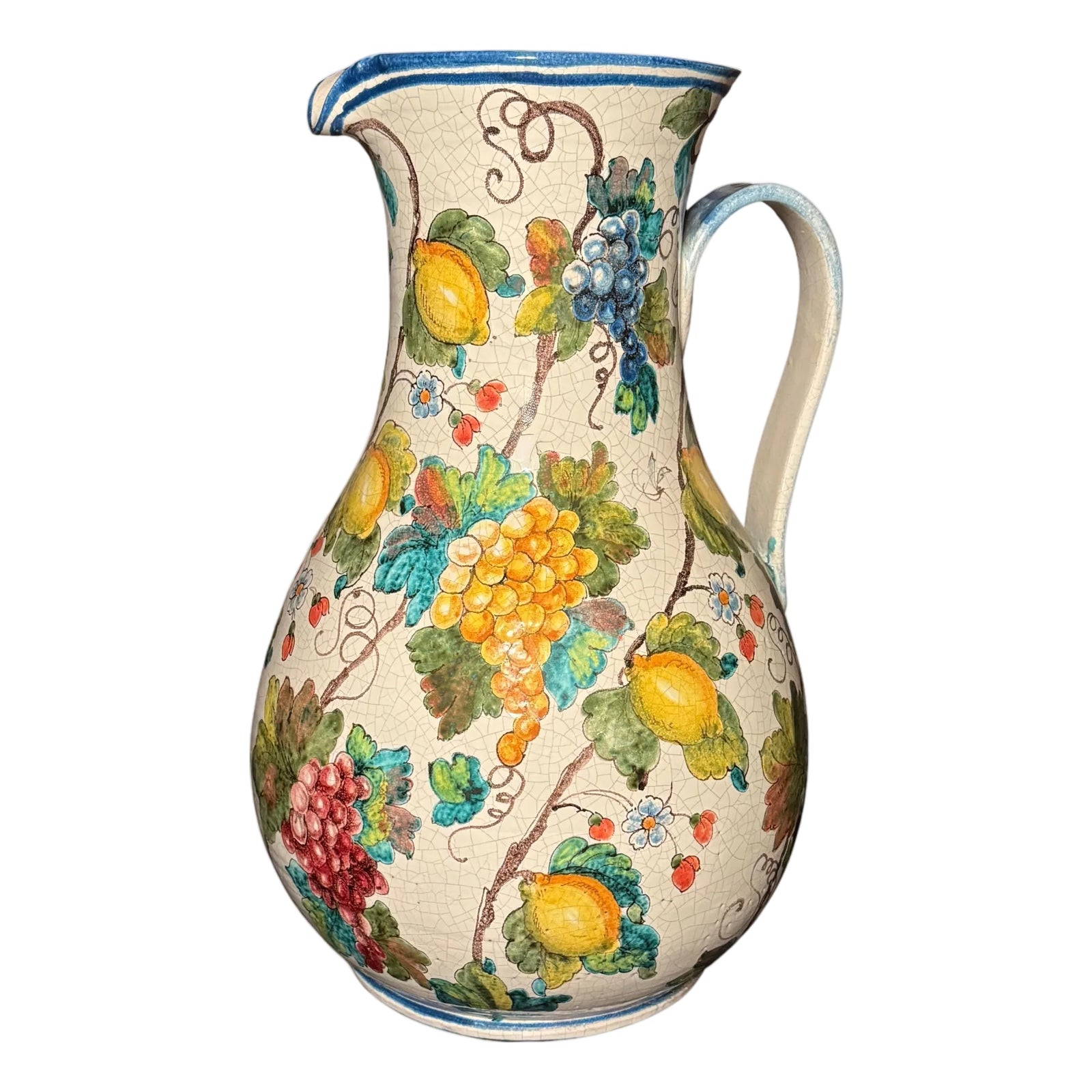 Late 20th Century Monumental Italian Majolica Paint Decorated Pitcher ...