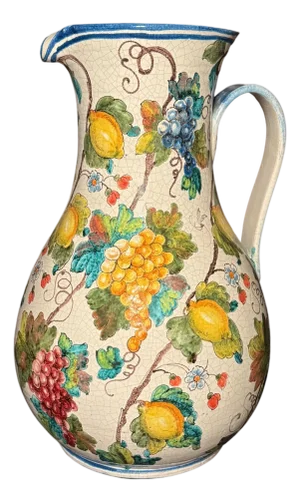 Late 20th Century Monumental Italian Majolica Paint Decorated Pitcher