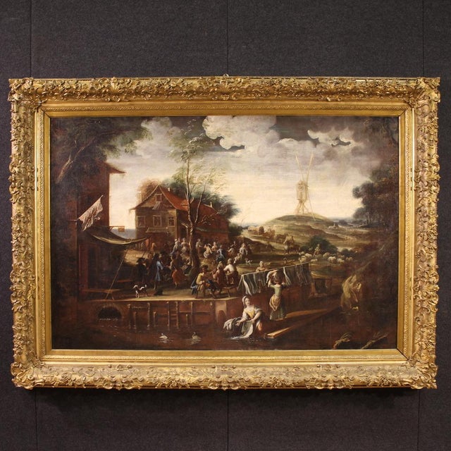 Flemish Landscape, Village Festival, 1640, Oil on Canvas, Framed For Sale - Image 17 of 17