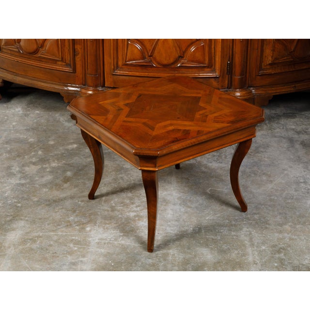 Midcentury Walnut Coffee Table with Star Inlay and Curving Legs For Sale - Image 9 of 10
