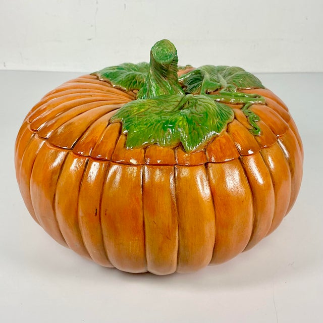Pumpkin 1989 Vintage Americana Folk Art Boho Chic Pumpkin Soup Tureen, Halloween & Thanksgiving. For Sale - Image 8 of 15