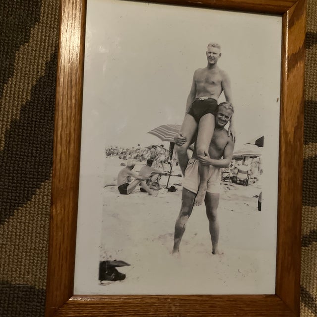 1930’s-4 Art Deco “Male Beach Play” Photo Copies Vintage Oak Wood Frames-Set of 4 For Sale In Philadelphia - Image 6 of 6